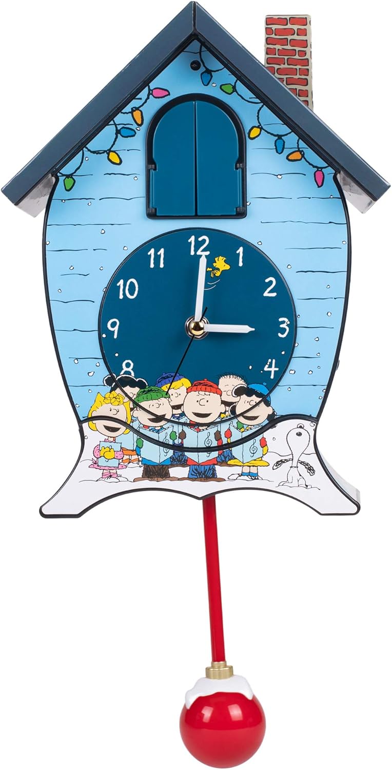 Mark Feldstein Peanuts Gang Holiday Cuckoo Clock - Icy Blue, 17-Inch Decorative Timepiece