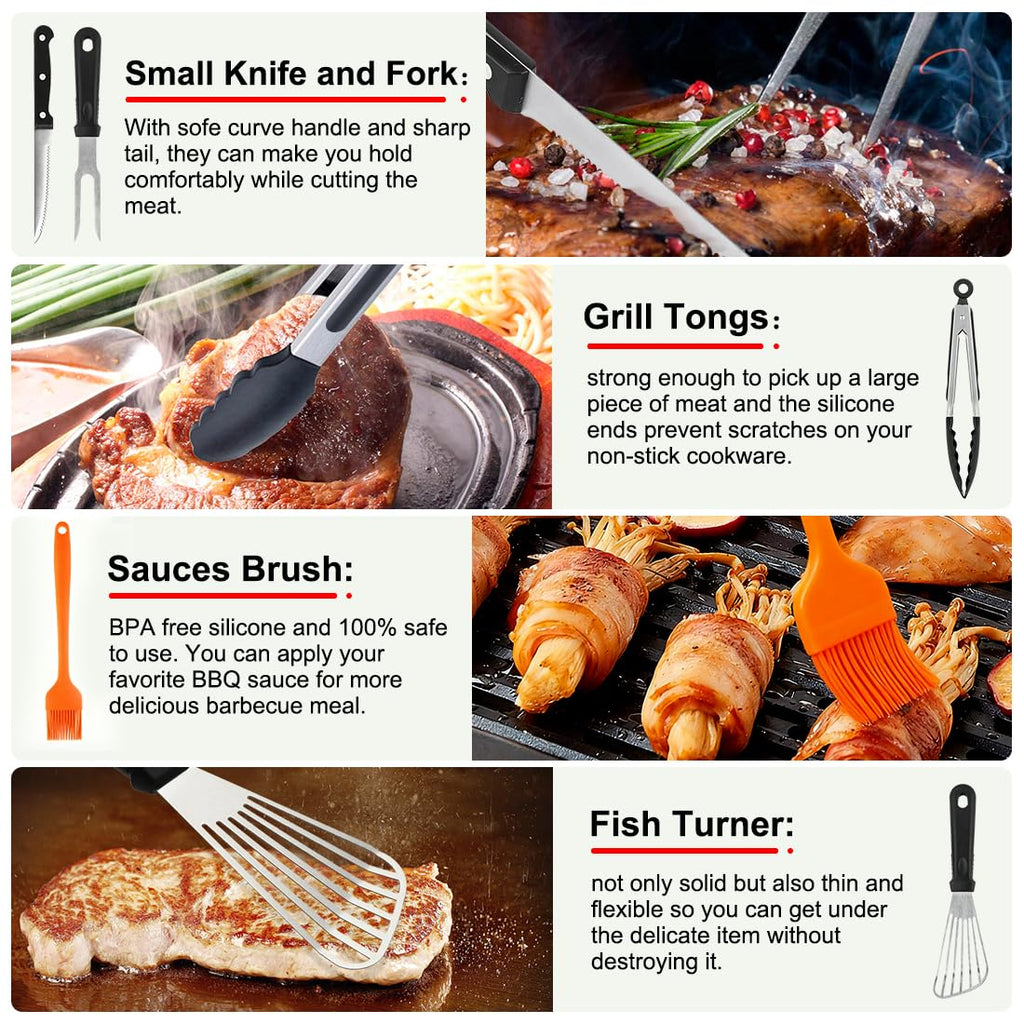 Griddle Accessories Kit, 142 PCS Flat Top Grill Accessories Set for Blackstone, Grill Spatula Set with Enlarged Spatulas, Basting Cover, Scraper for Outdoor Barbecue
