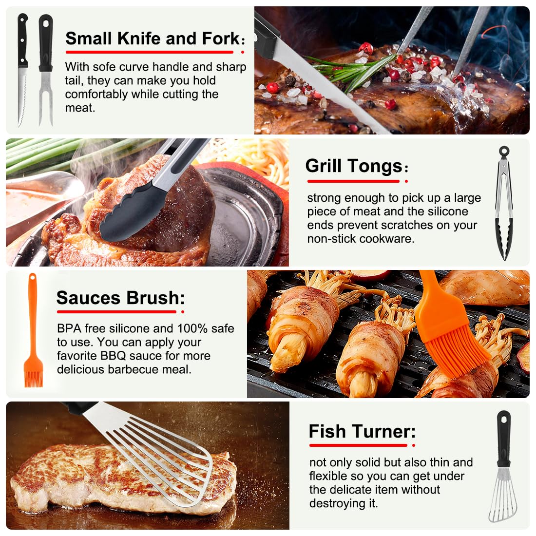 Griddle Accessories Kit, 142 PCS Flat Top Grill Accessories Set for Blackstone, Grill Spatula Set with Enlarged Spatulas, Basting Cover, Scraper for Outdoor Barbecue