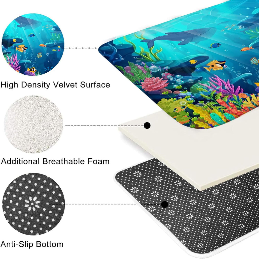 Skiennix Ocean Shower Curtain Set - Tropical Underwater World Design with Non-Slip Bath Rugs | 4-Piece Kids Bathroom Decor