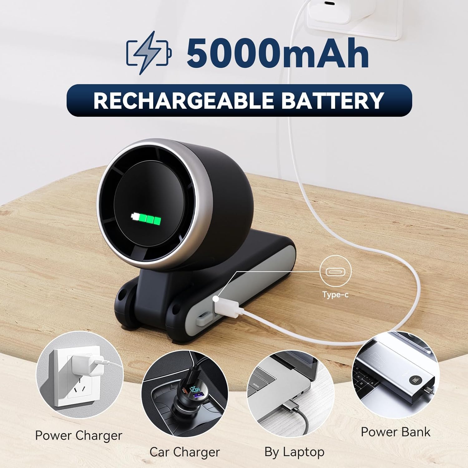 PlayHot Portable Handheld Turbo Fan - Compact Black Design with USB-C Cable for On-the-Go Cooling