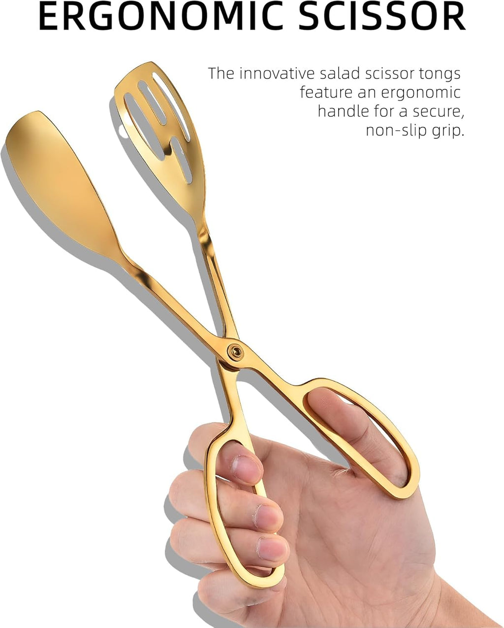 Salad Tongs - Premium Stainless Steel Scissor-Style Serving Utensils | Non-Toxic, Heat-Resistant, 2-Pack (Gold)