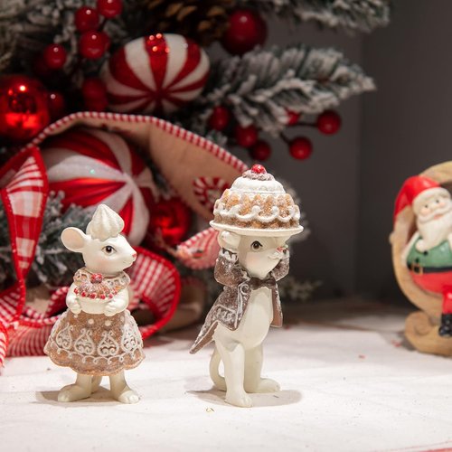 Braxio Gingerbread Mouse Figurine Set - Festive Christmas Decor for Tabletop & Tree | Collectible Holiday Ornaments