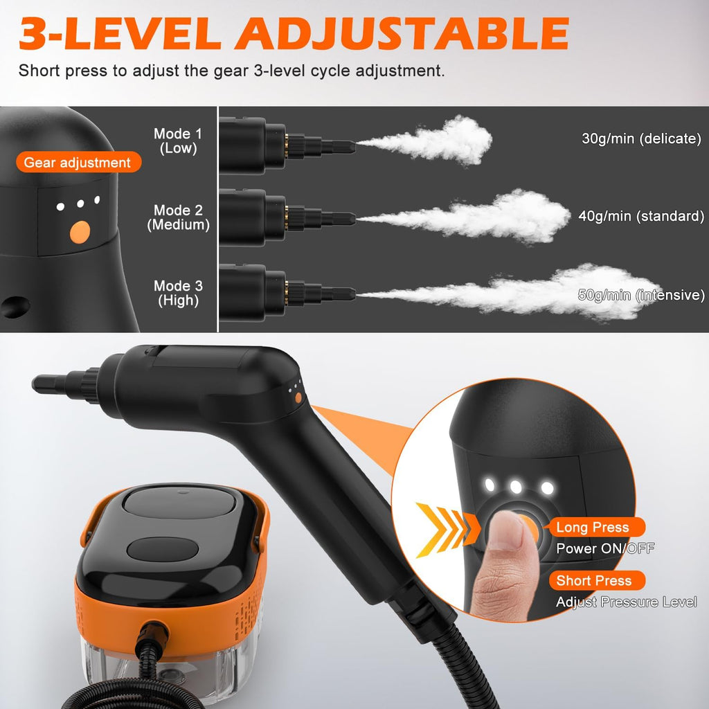 Skiennix Steam Cleaner - Portable Handheld Steamer with 15s Heat-Up, Large Tank & 16 Accessories for Home & Car Cleaning
