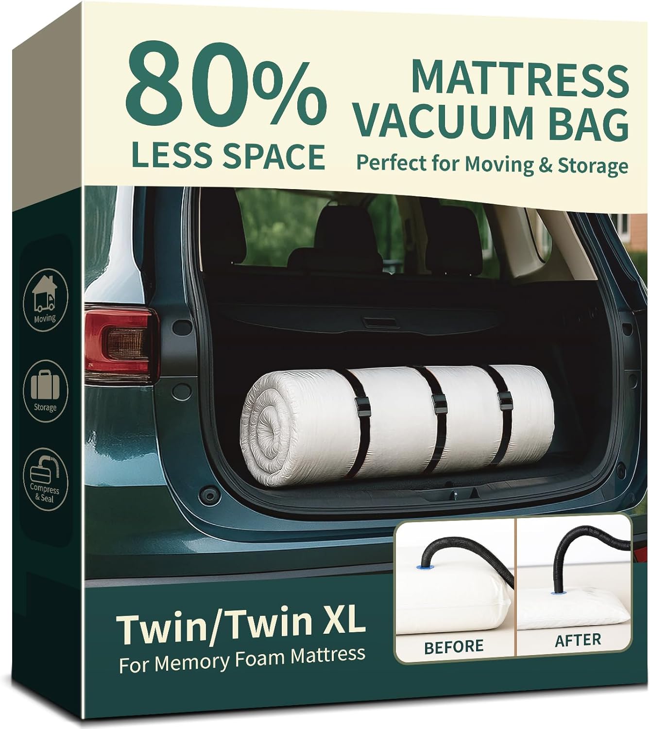 Memory Foam Mattress Vacuum Bag - Heavy Duty Compression Storage Solution with Straps | Twin/Twin-XL Size
