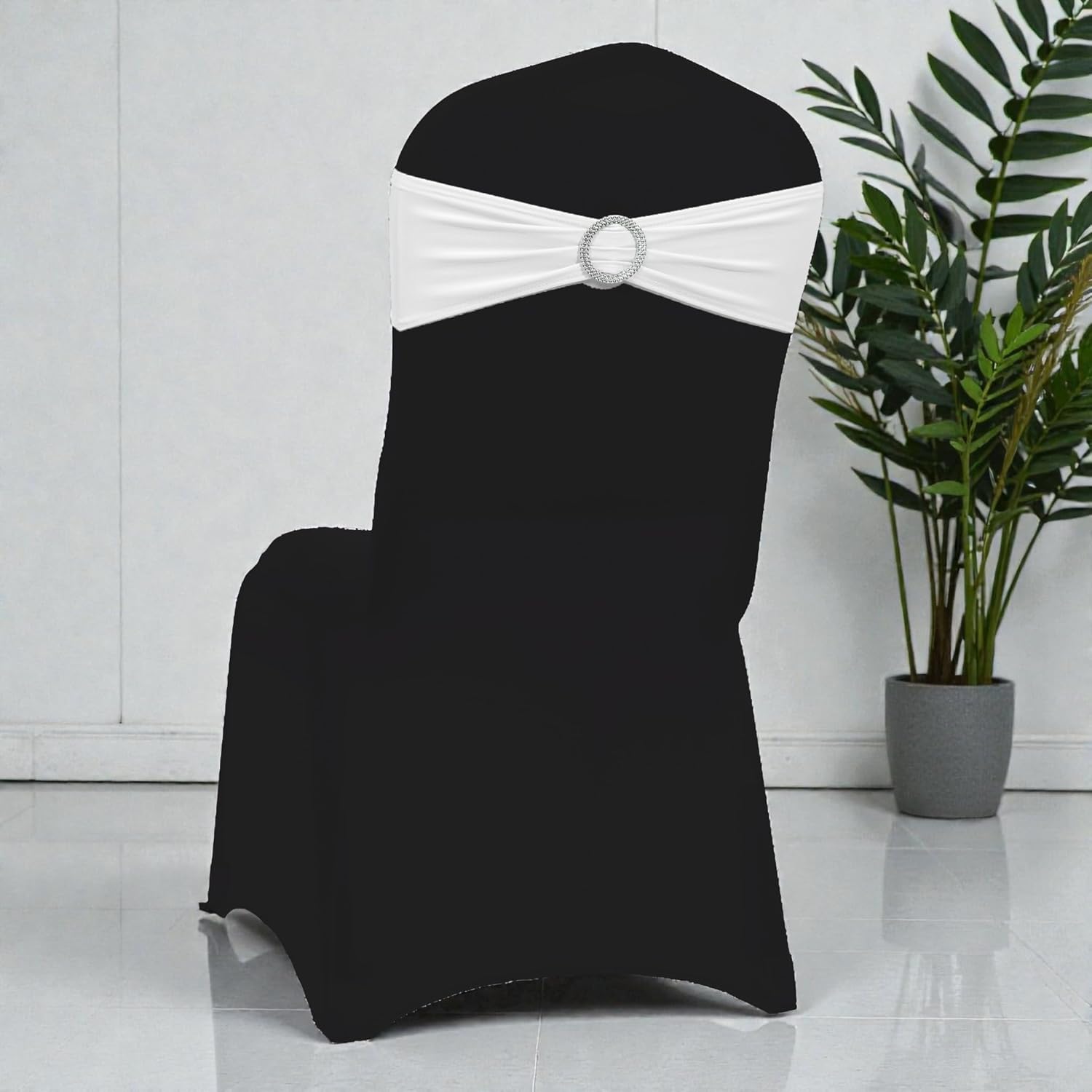 MDS Spandex Chair Sashes - Universal Fit Stretch Bands with Buckle Slider for Elegant Wedding Decor - White, Pack of 150