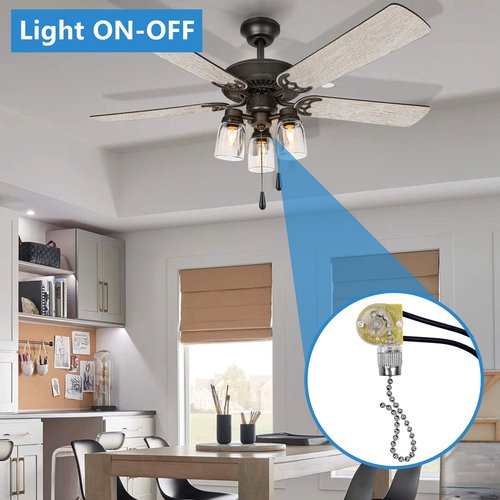 ZE-109 Zing Ear Fan Light Switch, On-Off Speed Switch with Pull Chain Compatible with Hunter Celing Fan Lights, Lamps and Wall Lights (Nickel Pull Chain)