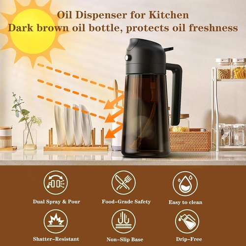 LAKUMIQI Olive Oil Sprayer | 2-in-1 Glass Dispenser & Mister – 16oz, Non-Aerosol, Leak-Resistant for Cooking & BBQ