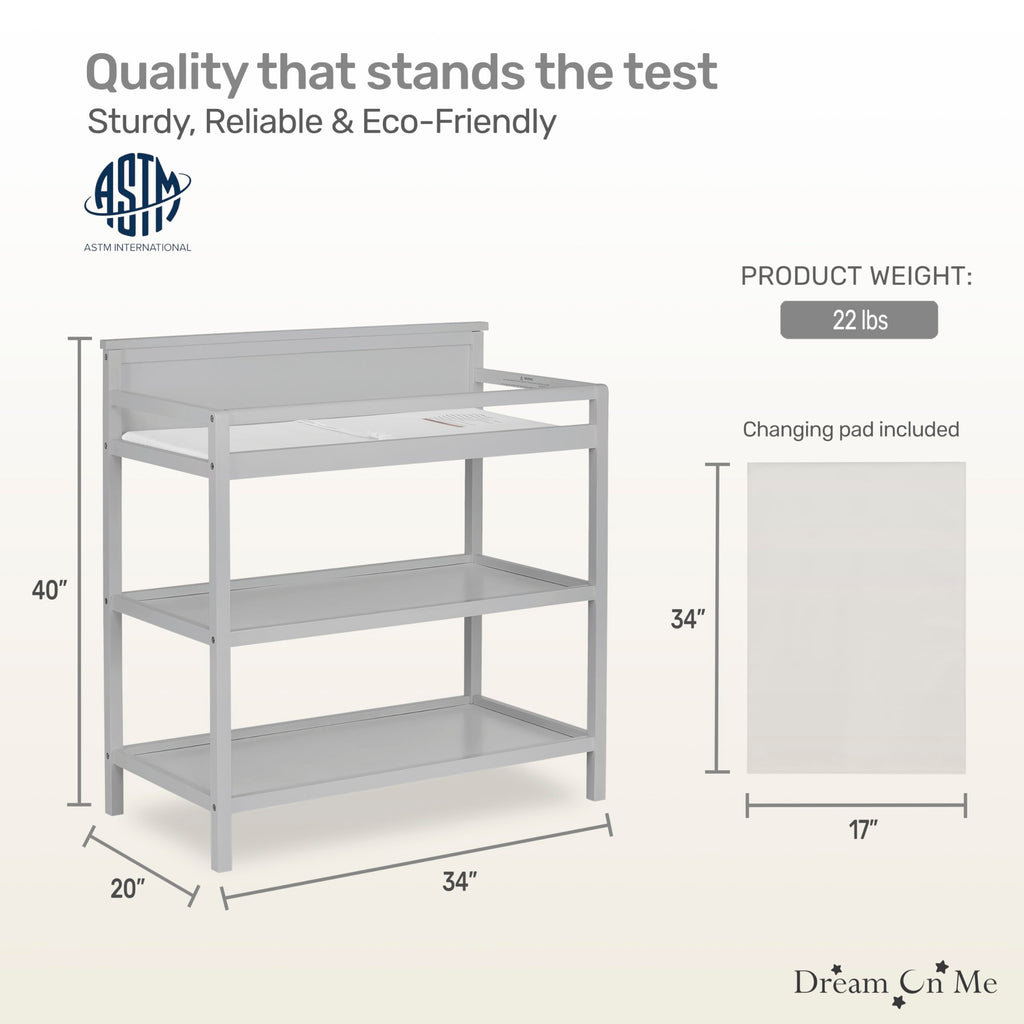 Dream On Me Jax Universal Changing Table, Pebble Grey 34x20x40 Inch (Pack of 1)
