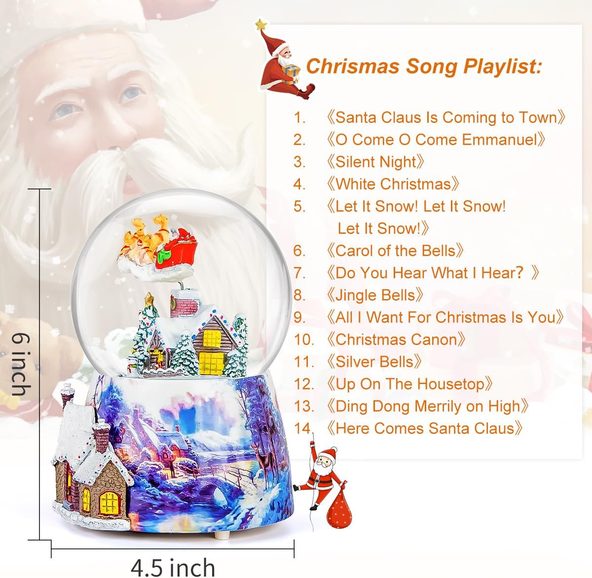 Skiennix Christmas Music Box - Musical Snow Globe with Rotating Santa - Plays 14 Festive Songs