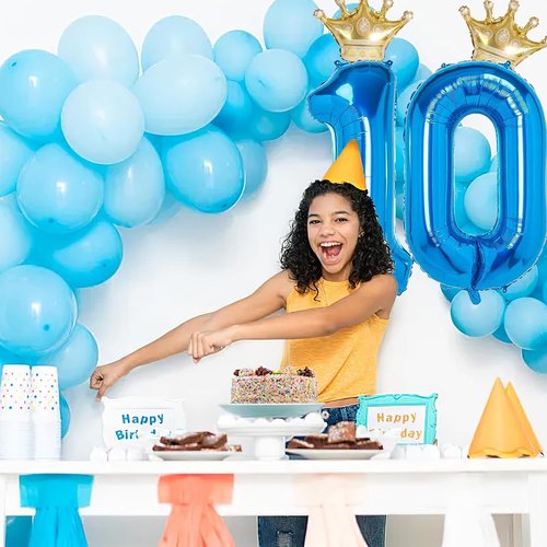 10 Number Balloon - Blue 40-Inch Big Foil Crown - Helium Birthday Party Decoration for 10-Year-Olds