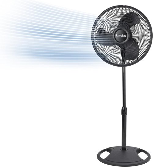 Lasko 2521 16-Inch Quiet Oscillating Pedestal Fan - 3-Speed Adjustable for Home & Office, Black