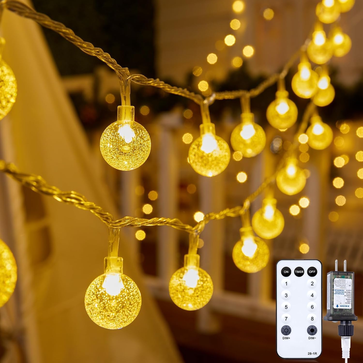 Minetom Globe String Lights - 33 Ft 100 LED Fairy Lights with Remote & 8 Modes | Warm White Decor for Patio, Garden, Wedding