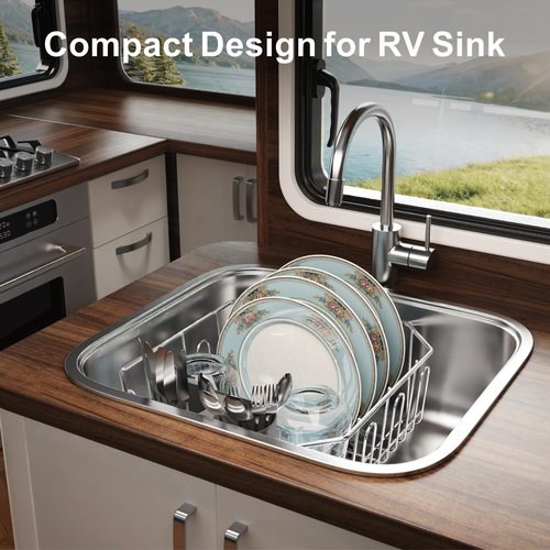 iSPECLE Small in Sink Dish Drying Rack - Stainless Steel Compact Inside Sink Dish Drainer for RV Apartment Kitchen, Rust Resistant, 11.6" W x 13.4" L, Silver