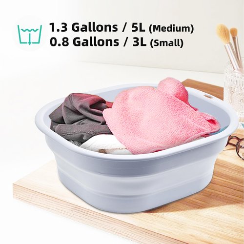 Bellglee 2 Pack Collapsible Wash Basin Set, Foldable Dish Tub, Small Medium Portable Sink for Kitchen, Camping, RV, Baby Bottles, Laundry, Plastic Washbasin -Gray