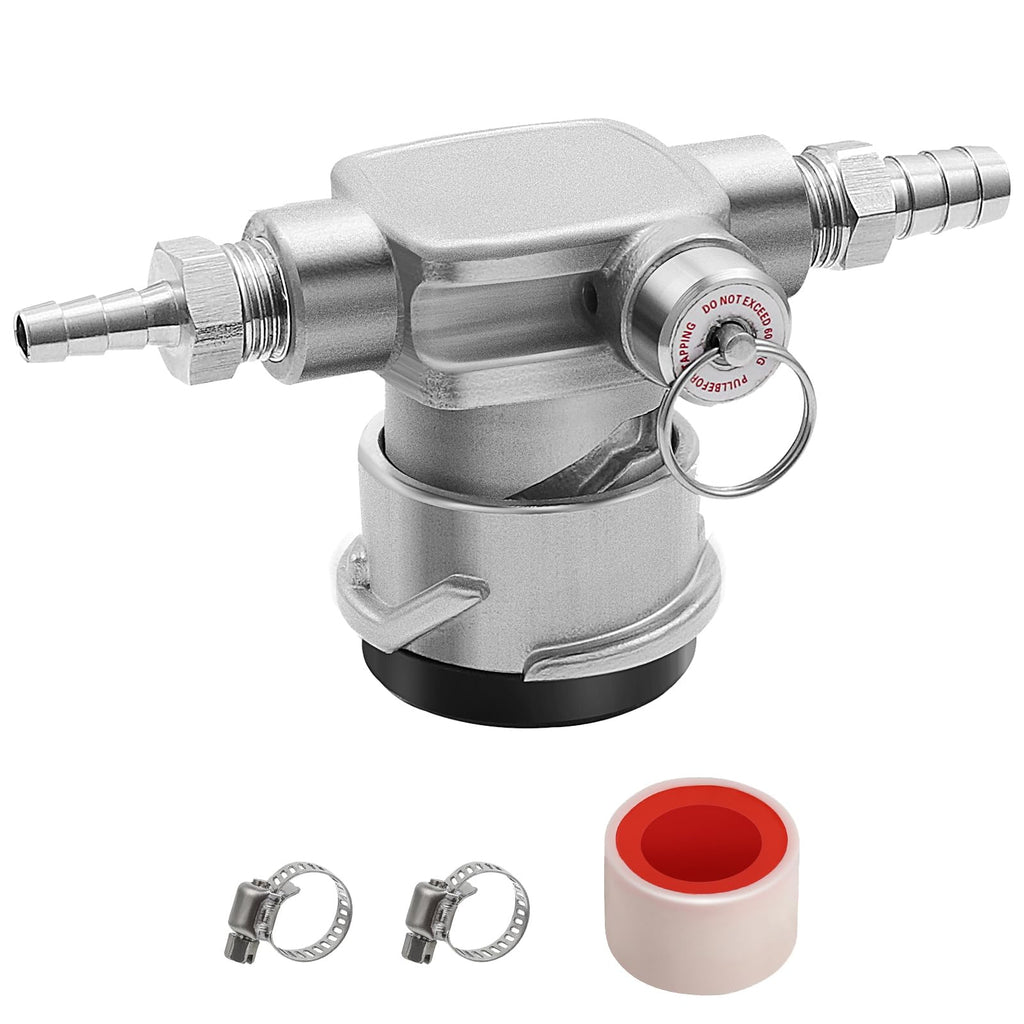 Dbgogo Low Profile Keg Coupler, 304 Stainless Steel D System Keg Coupler Space Saving Twist-Activated Homebrew Sankey Keg Tap with Safety Pressure Relief Valve and Connection Tape and Hose Clamp