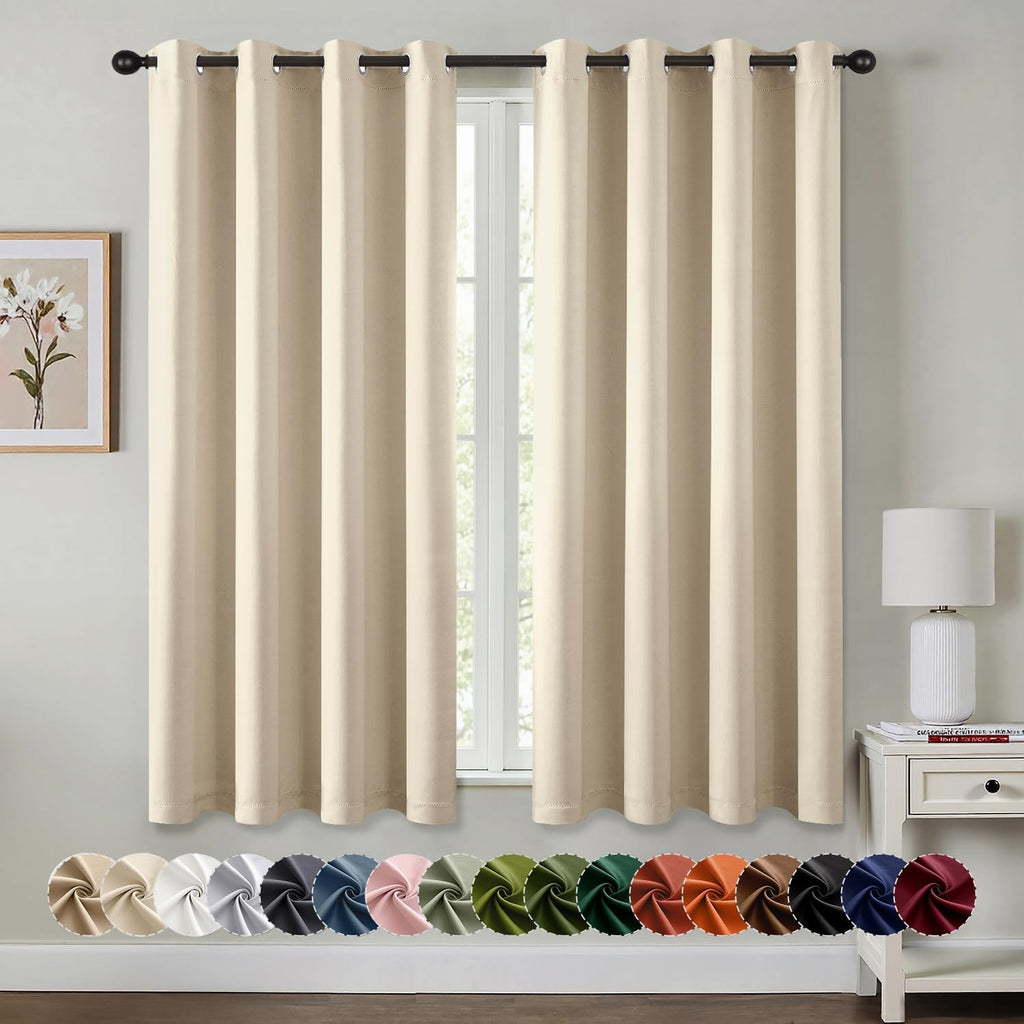 MIULEE Blackout Curtains - Cream Beige Thermal Insulated Drapes | 63-Inch Long, Noise-Reducing, 2 Panels