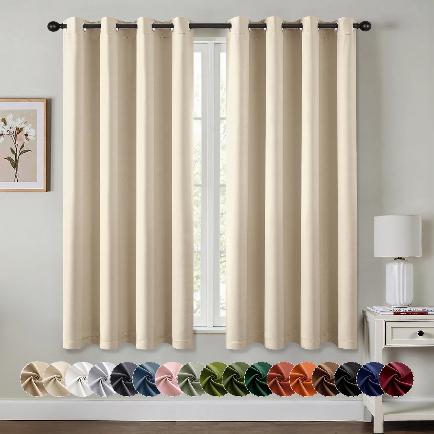 MIULEE Blackout Curtains - Cream Beige Thermal Insulated Drapes | 63-Inch Long, Noise-Reducing, 2 Panels