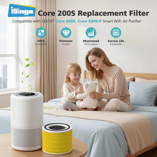 LEVOIT Core 200S-P Replacement Filter - 2 Pack Compatible with Core 200S Smart WiFi Air Purifier - Yellow