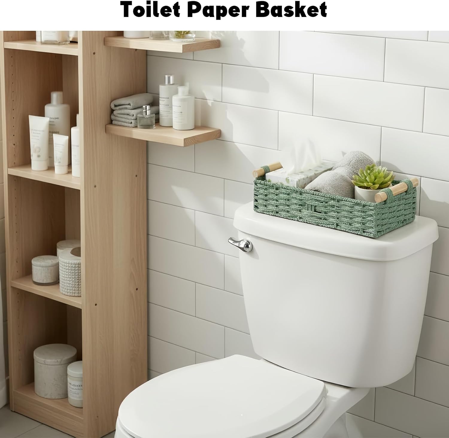 Skiennix Small Bathroom Storage Baskets - Woven Paper Rope Organizing Baskets in Sage Green | Perfect for Home Decor & Gifts