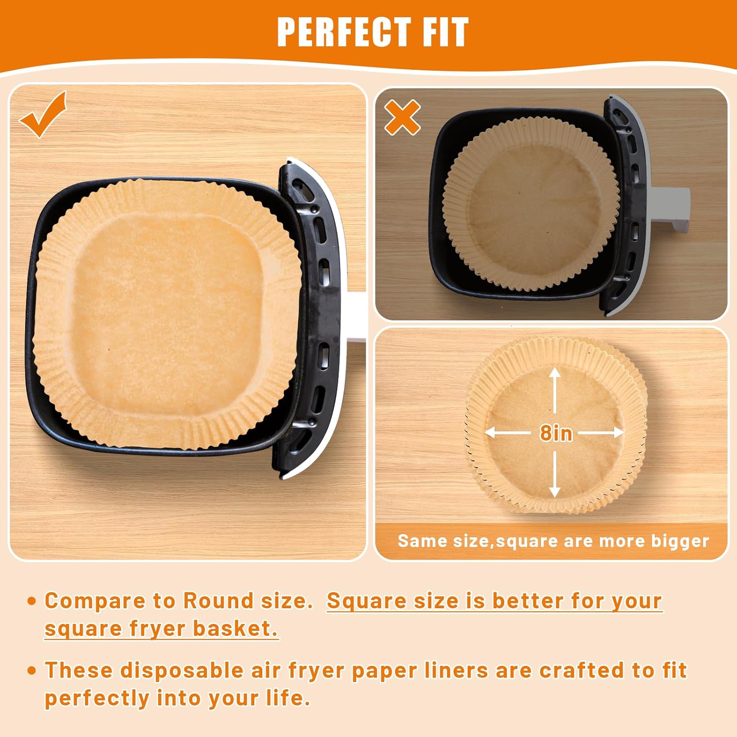 Air Fryer Liners 200PCS - Non-Stick 9 Inch Unbleached Parchment Paper for 5-8QT Air Fryers | Perfect for Baking & Roasting