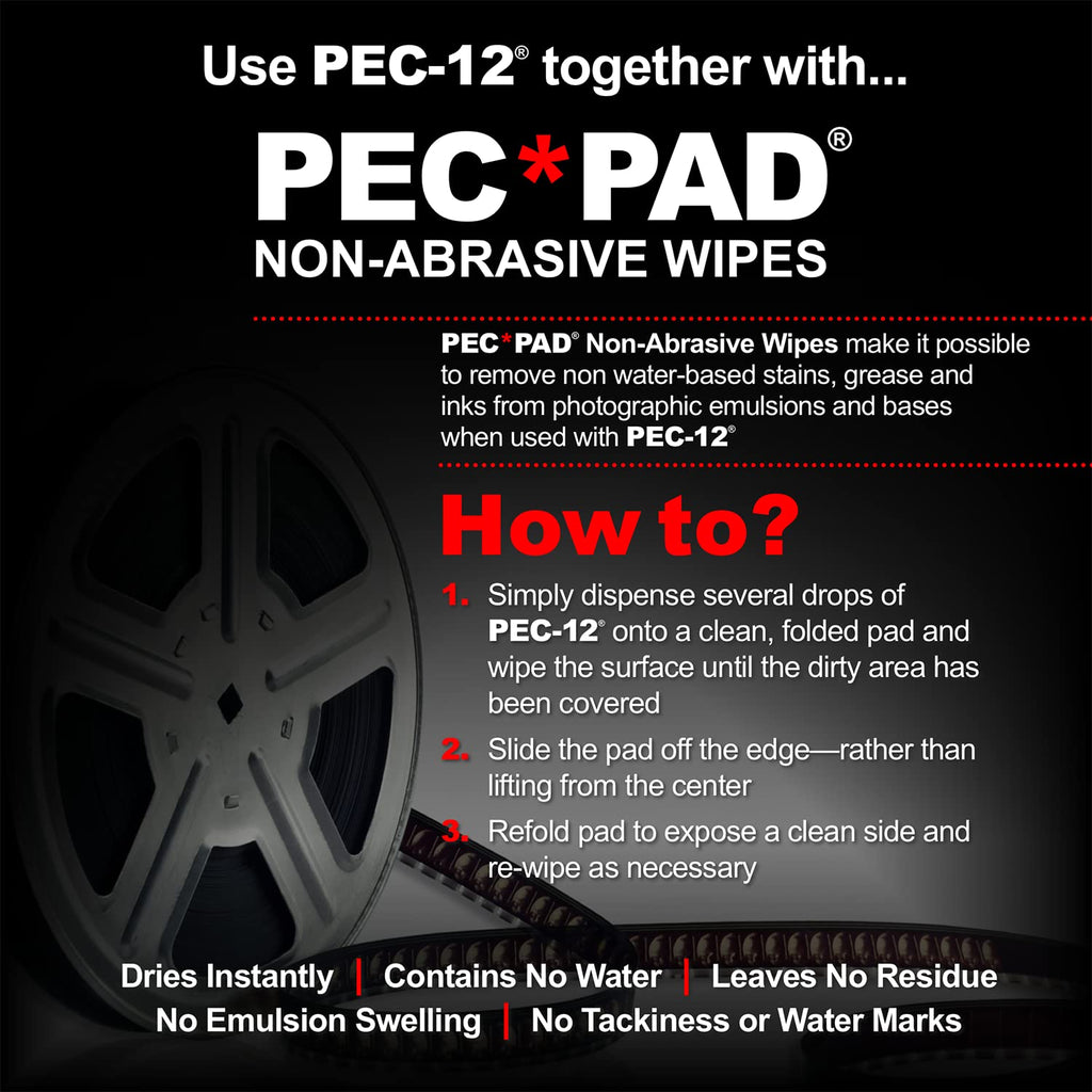 PEC-12 Photographic Emulsion Cleaner Kit and PEC-PAD Lint Free Non-Abrasive Wipes 4"x4" 100 Sheets per/Pkg - for Cleaning Film, Photo Negative, B&W Slide - Dropper Tip (59ml) 2oz