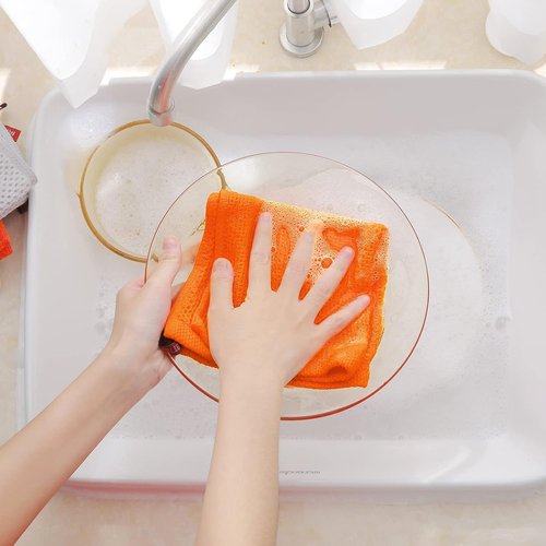 Homaxy 100% Cotton Dish Cloths - Ultra Soft, Absorbent & Quick Drying | 12x12 Inches, 6-Pack, Orange