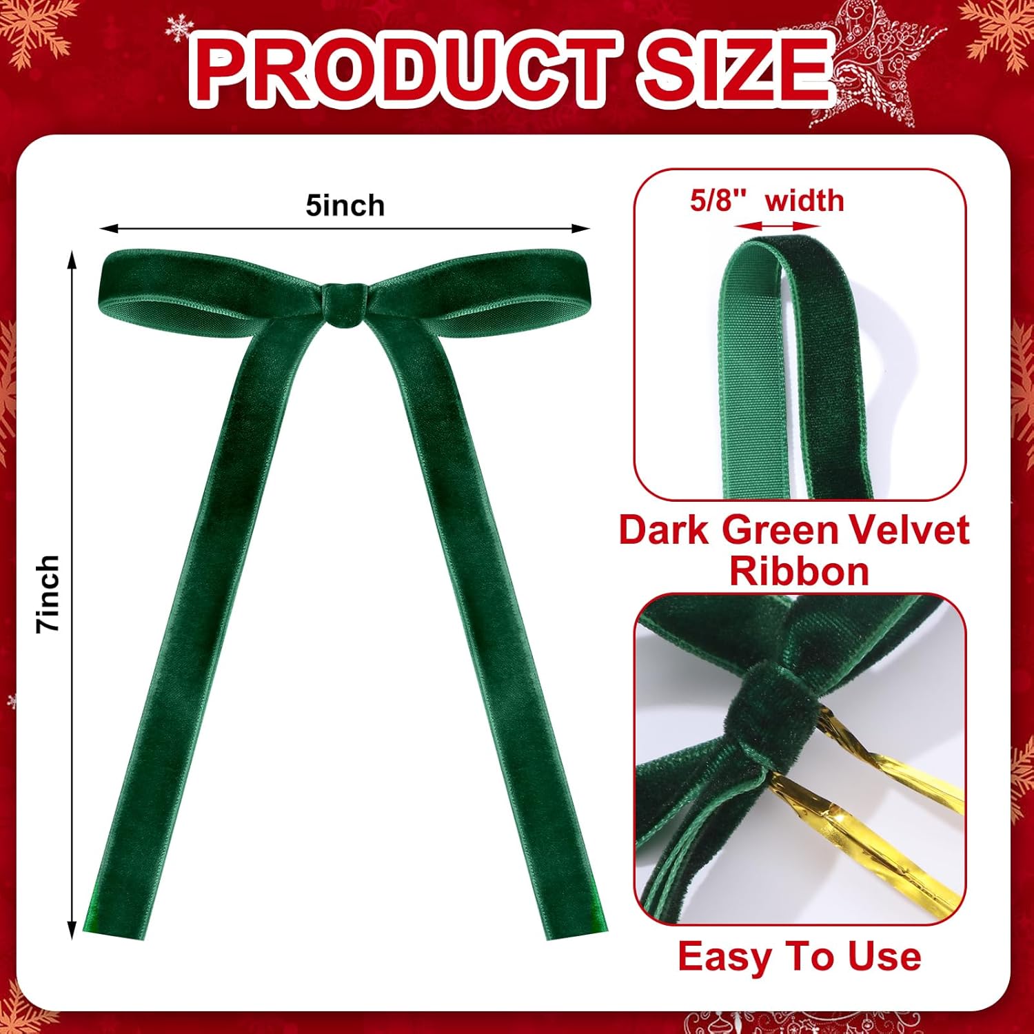 Skiennix Velvet Bows - 24 Pcs Vintage Ribbon Bows for Christmas Tree & Crafts | Dark Green, 5 x 7 Inch