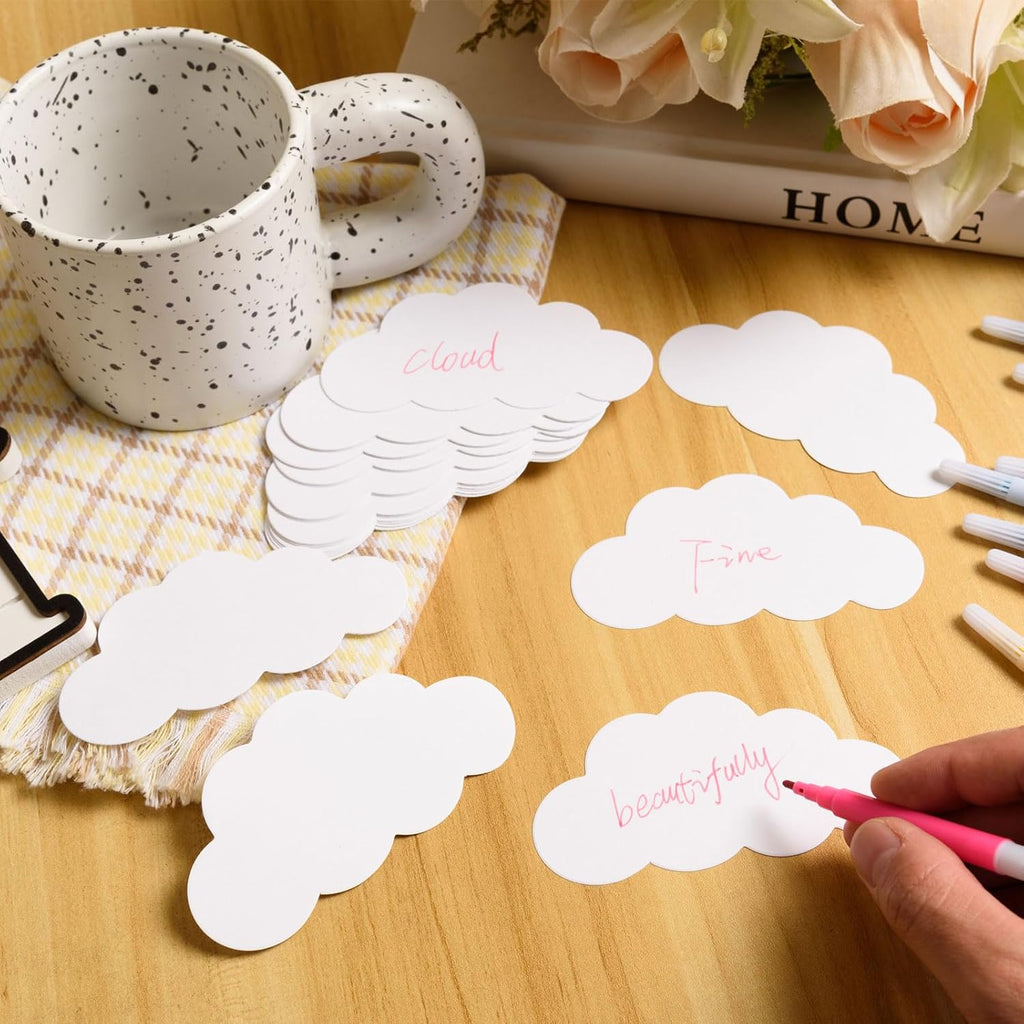 MixTeach 200 Pcs White Cloud Cutouts - 4 Inch Double-Sided Paper Shapes for Classroom & Party Decor