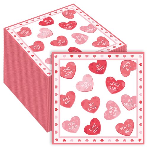 40 Pack Valentine’s Day Paper Napkins – 13 x 13 Inches Disposable Heart Love Message Serviettes Tableware Luncheon Cocktail Napkin Party Supplies for Weddings, Anniversaries, and Romantic Celebrations
