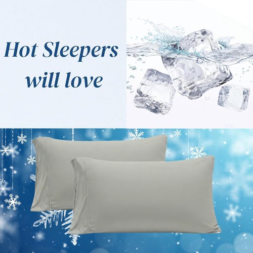 Beckham Hotel Collection Cooling Pillowcases - King Size Set of 2 | Silky Soft & Breathable Aqua Gray
