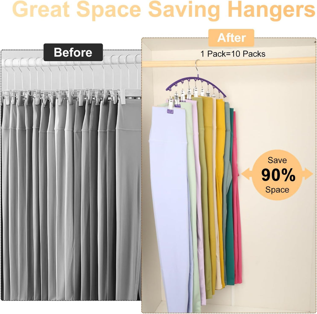 Skiennix Legging Organizer - Metal Yoga Pants Hanger with 10 Clips | Space-Saving Closet Storage - Purple
