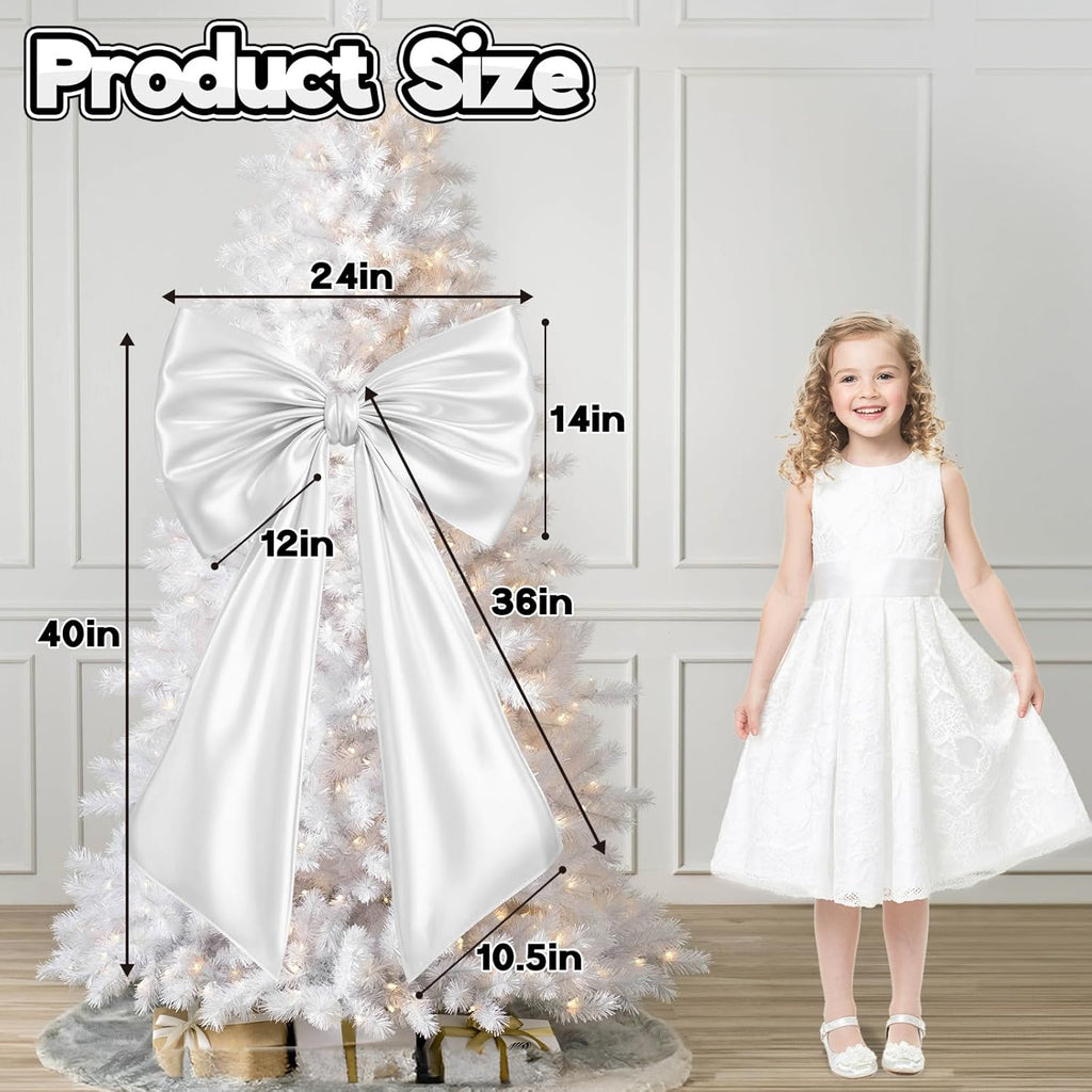 Skiennix Huge White Bow Decor - Large Satin Ribbon Tie for Weddings & Birthdays | Coquette Wall Decoration