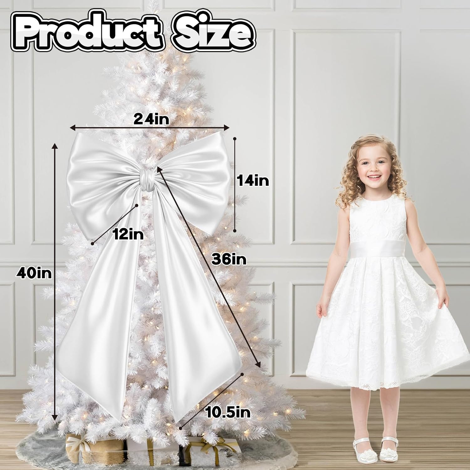 Skiennix Huge White Bow Decor - Large Satin Ribbon Tie for Weddings & Birthdays | Coquette Wall Decoration