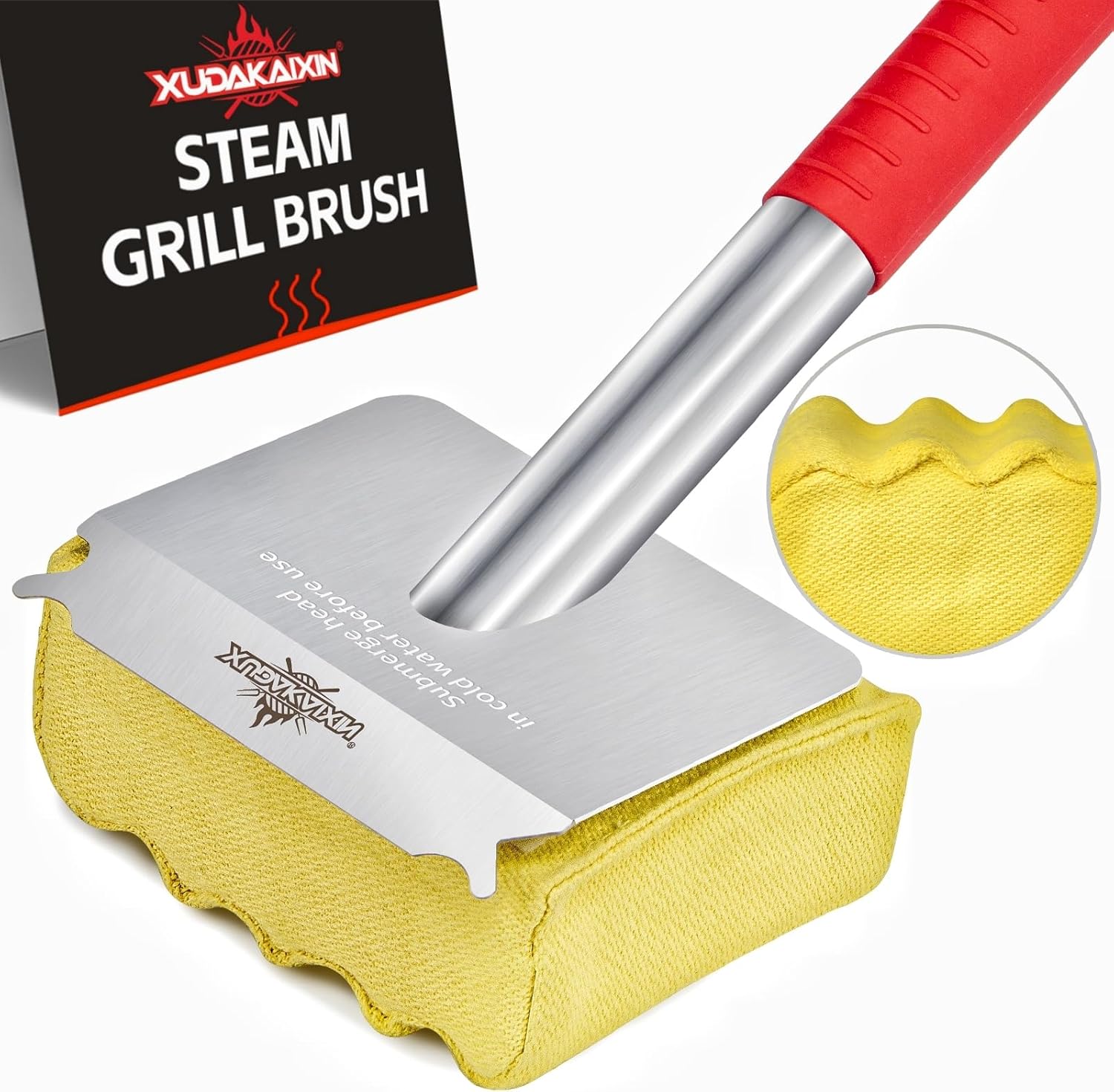 XUDAKAIXIN Grill Brush - Bristle-Free Aramid Fiber Pad for Seamless Fit on Cast Iron & Stainless Steel Grates | Safe BBQ Cleaner