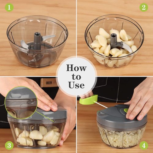 Cambom Manual Food Chopper - BPA-Free Vegetable Cutter for Onions, Fruits & Nuts | 500ml Gray
