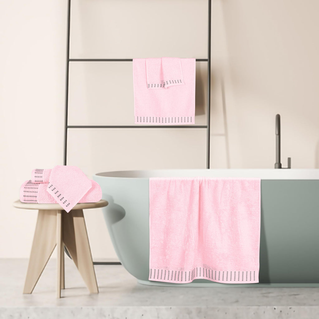 MALLONI HOME Ultra Soft 6 Pack Cotton Towel Set, Contains 2 Bath Towels 28x55 inch, 2 Hand Towels 16x24 inch & 2 Wash Coths 12x12 inch, Ideal Everyday use, Compact & Lightweight - Pink