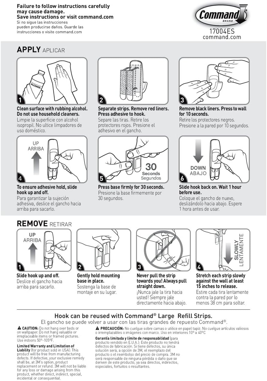 Command Jumbo Utility Hook - 7.5 lb Capacity | Damage-Free Adhesive Wall Hooks for Easy Organization