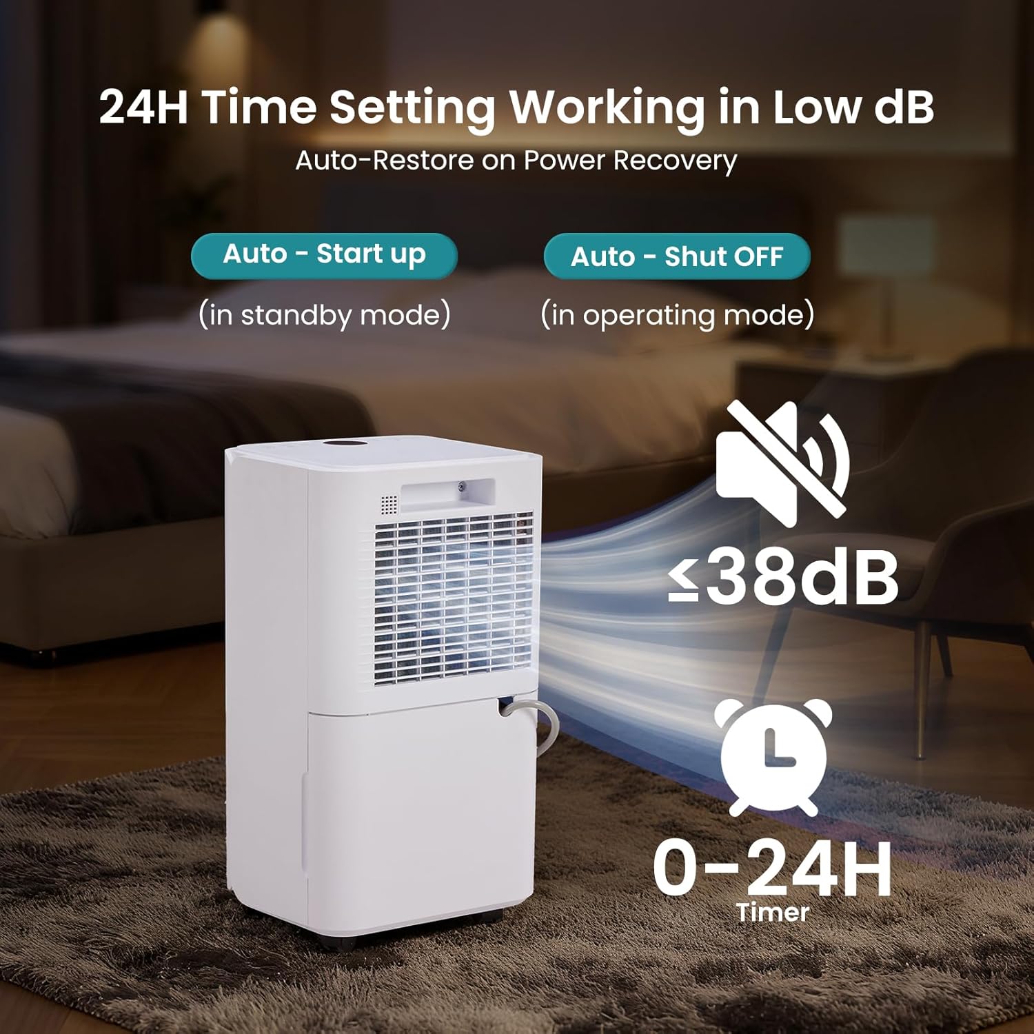 NEWBULIG 30-Pint Dehumidifier - Quiet 38dB Operation | Smart Humidity Control for Home & Basement
