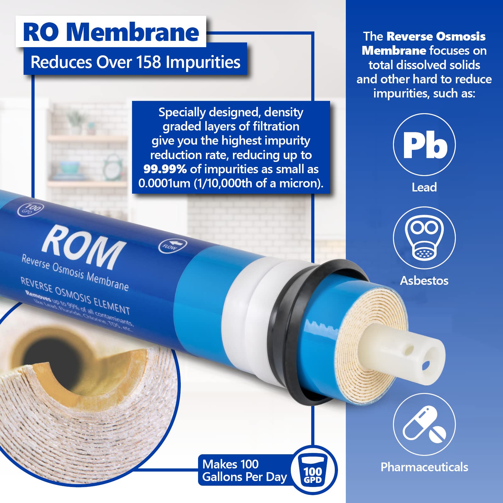 Express Water – 6 Month Deionization Reverse Osmosis System Replacement Filter Set – 6 Filters with 100 GPD RO Membrane – 10 inch Size Water Filters