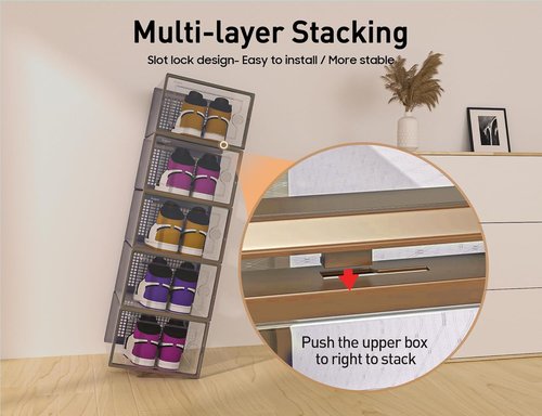 Kuject X-Large Shoe Storage Boxes - 12 Pack Clear Plastic Sneaker Organizers | Stackable & Space-Saving