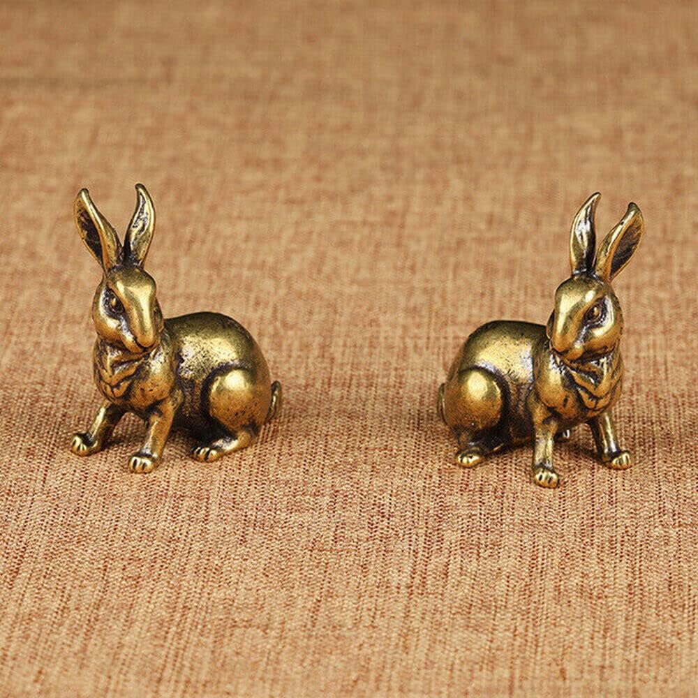 TEAMWILL Small Brass Rabbit Figurine - Charming Animal Statue Ornament | Perfect Home Décor Pair