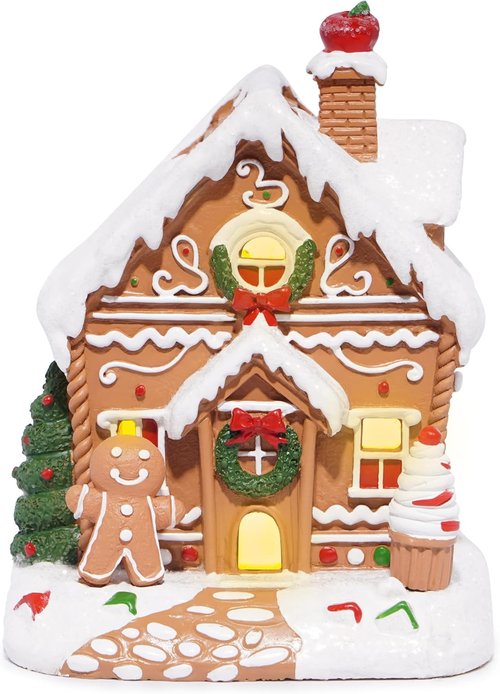 Hodao Gingerbread House Decoration - Handmade Polyresin Xmas Figurine for Winter Decor | Brown