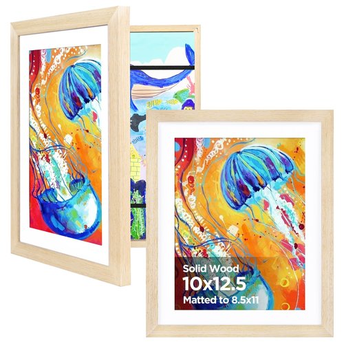 KINLINK 10x12.5 Kids Art Frame Set of 2, Solid Wood Kids Artwork Frames Changeable with Front Opening Hold 150 Pictures, Art Frames for Kids Art with Mat，without Mat 10x12.5 Picture Frame Natural