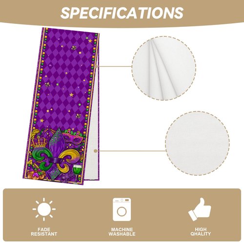 Purple Mardi Gras Table Runner 72 Inches Long New Orleans Mardi Gras Fat Tuesday Brazil Carnival Masquerade Party Home Kitchen Dining Room Table Decorations