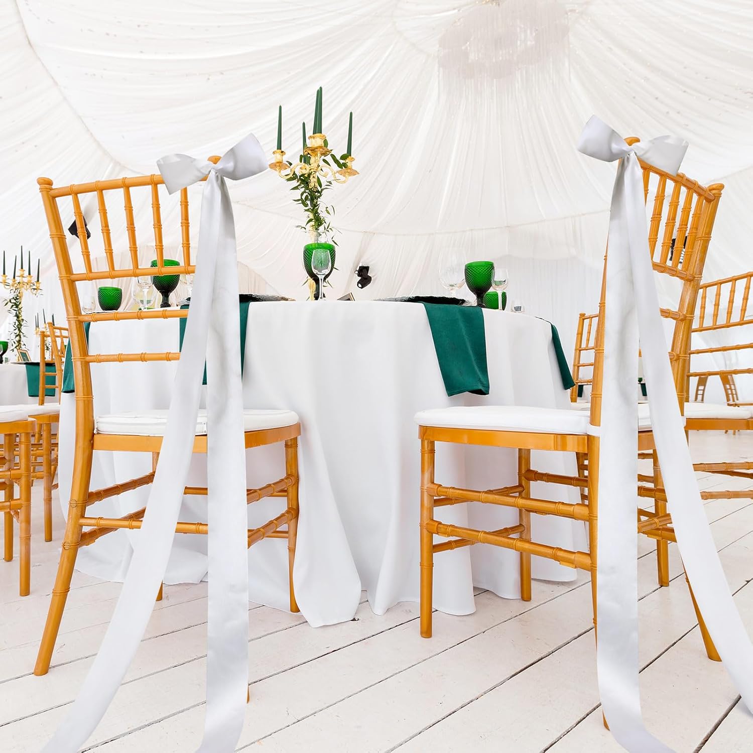 Rtteri 24 Pcs Satin Chair Bows - Elegant White Sashes for Weddings, Banquets & Events