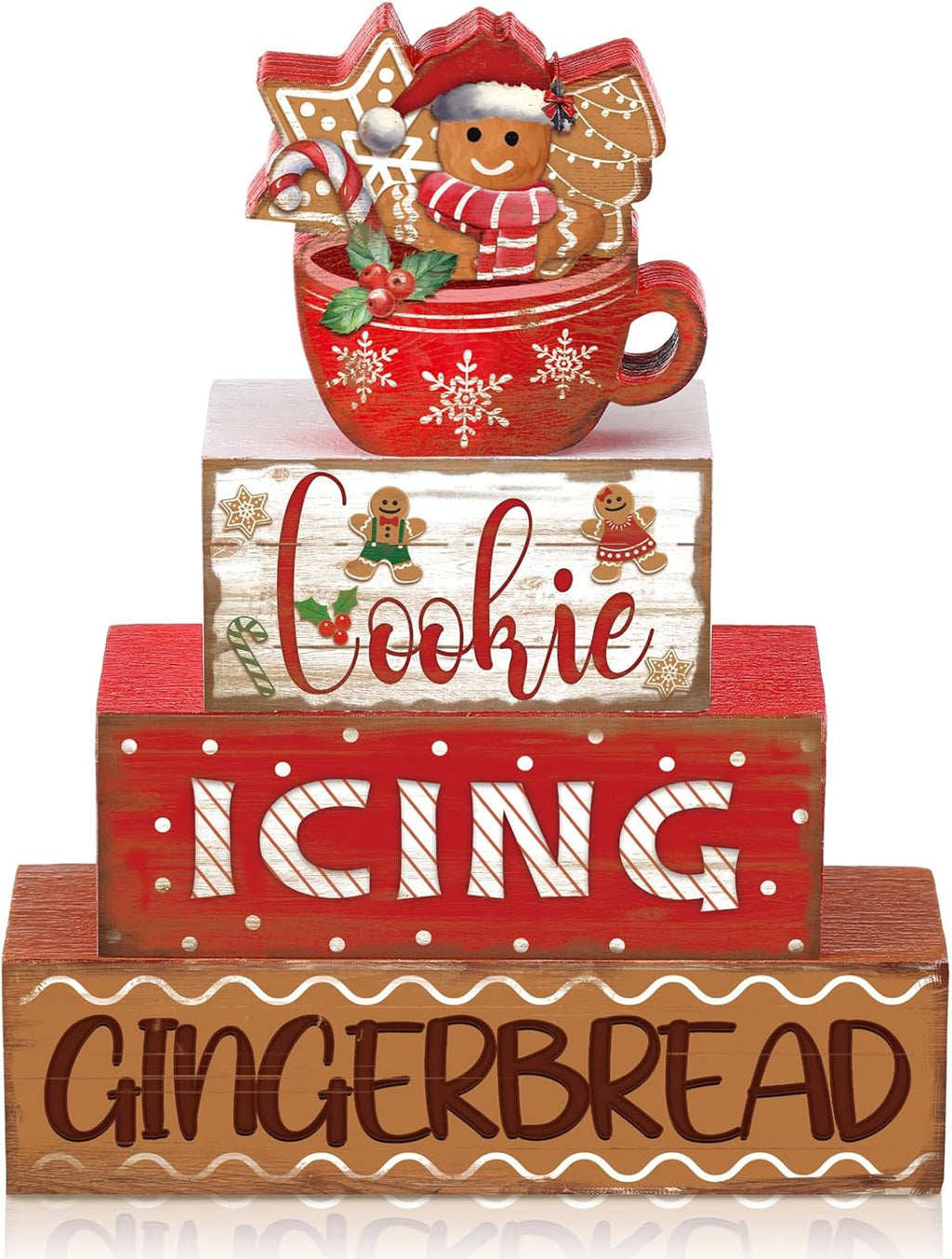 Moucuny Christmas Gingerbread Man Table Sign - 4 Pcs Wooden Decorative Set for Winter Decor