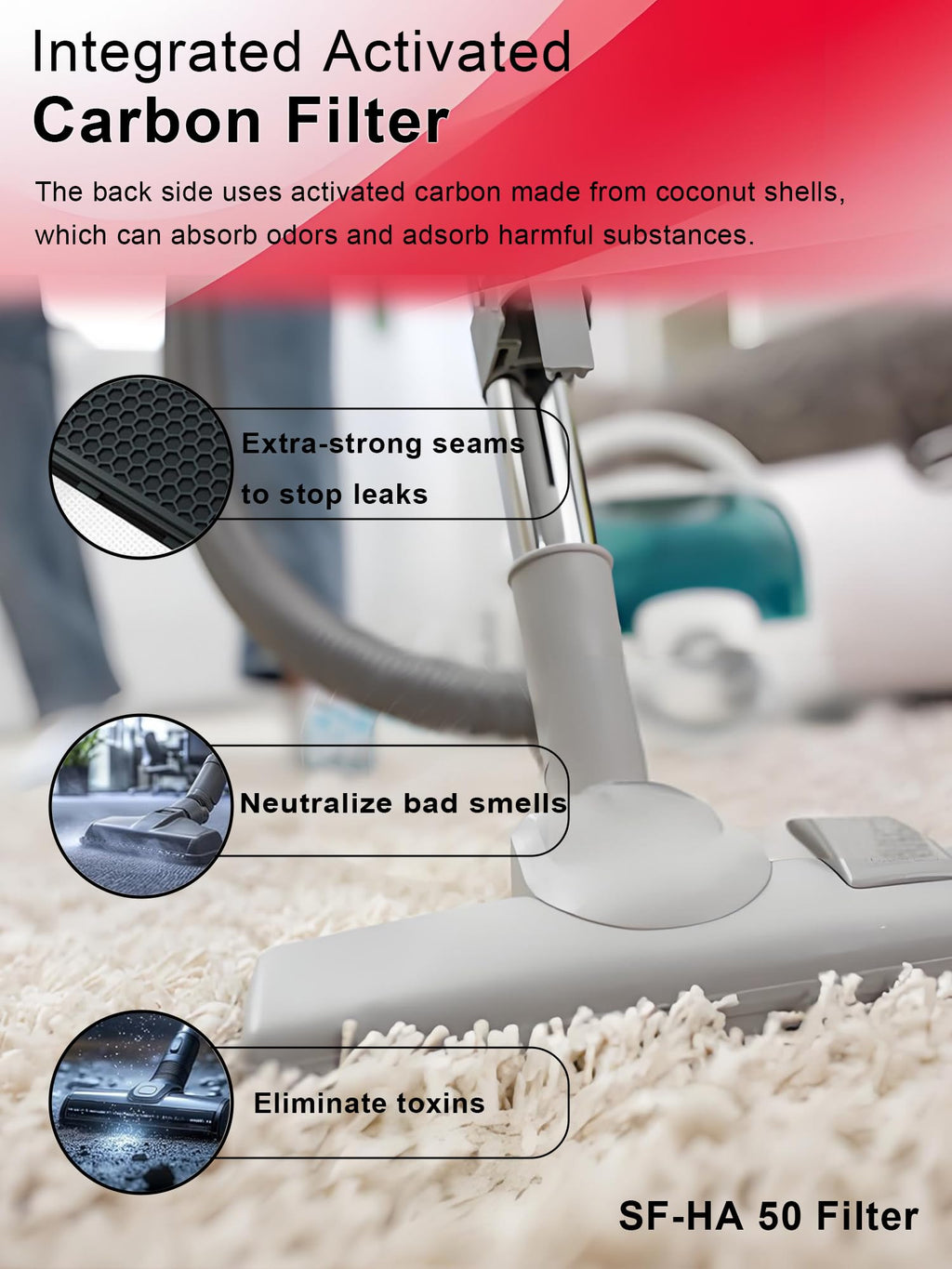 E-HAO 3 Pack Activated Carbon HEPA Airclean filters Replacement for Miele SF-HA 50, for Compact C1/C2, Complete C2/C3, S4, S5, S6, S8, S4000-4999, S5000-S5999, S6000-S6999, S8000-S8999 Vacuum Cleaner