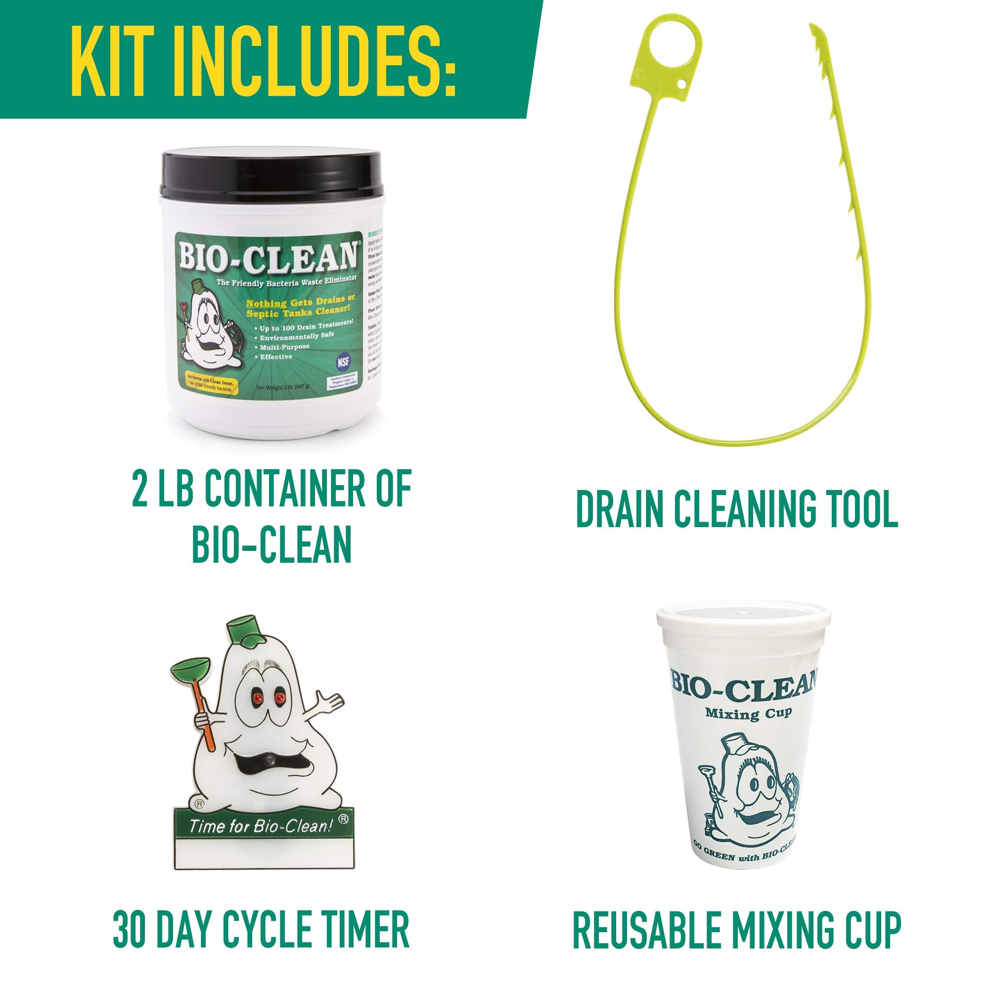 Bio-Clean Ultimate Drain Cleaning Kit Cleans Drains- Septic Tanks - Grease Traps All Natural and 100% Guaranteed No Caustic Chemicals! Removes fats Oil and Grease, Completely Cleans Your System.