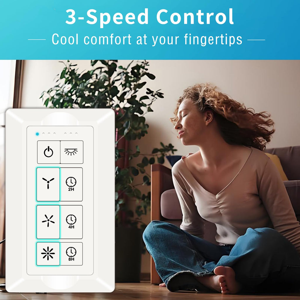 Universal Ceiling Fan Wall Remote Control, 3 Speed with Light Dimmer, Compatible with Harbor Brezee Hampton Bay Hunter Wall Control (White)